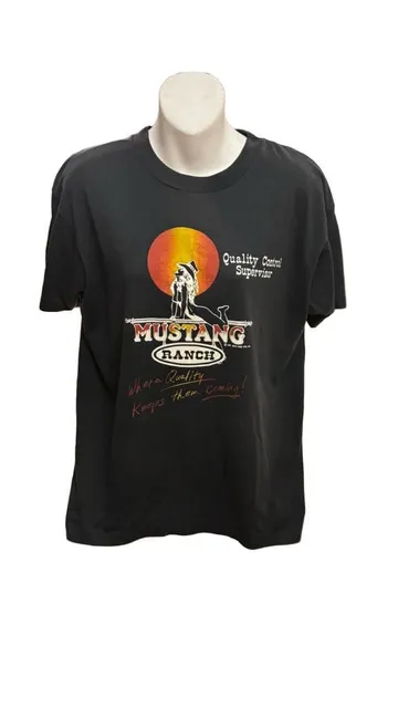 80’s Screen Stars Mustang Ranch T-Shirt XL Black Vintage 1984 Single Stitch