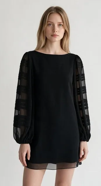 Donna Morgan Black Dress Size 4(S) Sheer Long Sleeve