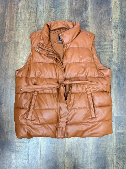 Levi's Faux Leather Puffer Vest Size 4X Brown Belted Outerwear