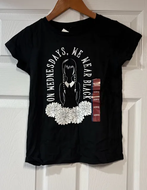 Wednesday Addams On Wednesdays We Wear Black T-Shirt Size LG (10/12)