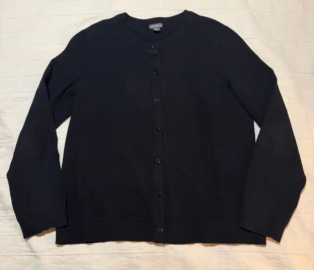 Eddie Bauer Cardigan Sweater Size XL Black Button Front Long Sleeve