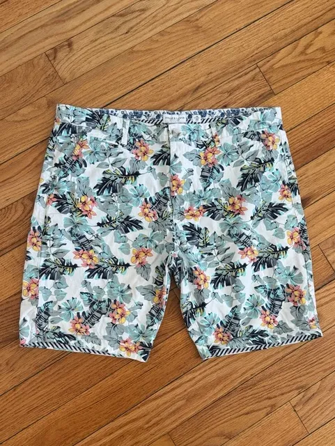 Denim & Flower Floral Casual Shorts Size 38 White Tropical Print resortcore vacation