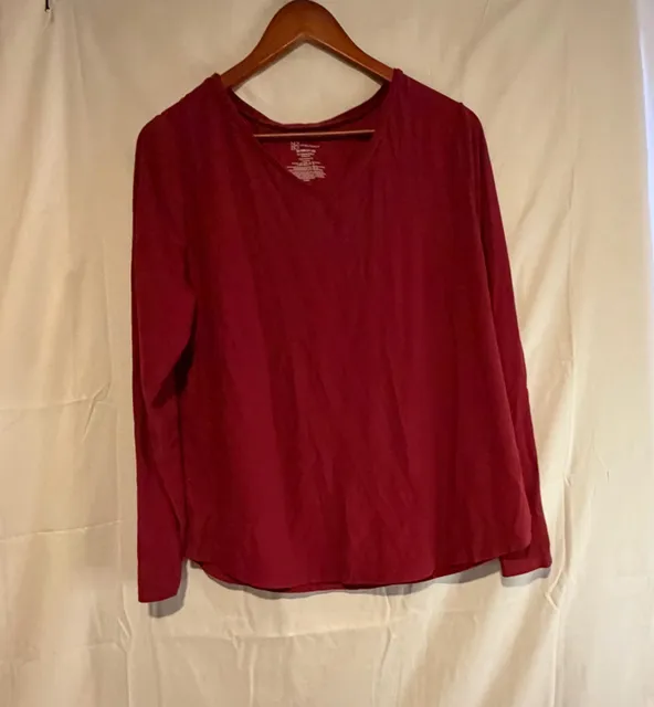No Boundaries Long Sleeve V-Neck Top Size 3X/3XG Red Stretch Tee