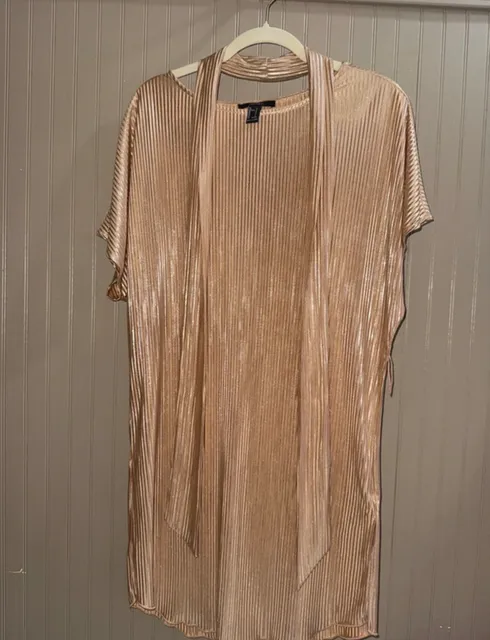 Forever 21 Pleated Dress Size S Gold Metallic Short Sleeve