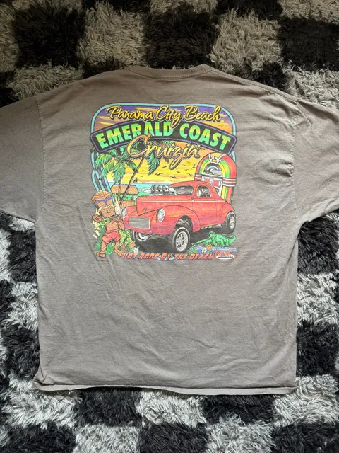 Vintage Style Emerald Coast Cruizin Panama City Beach Hot Rods Graphic Tee