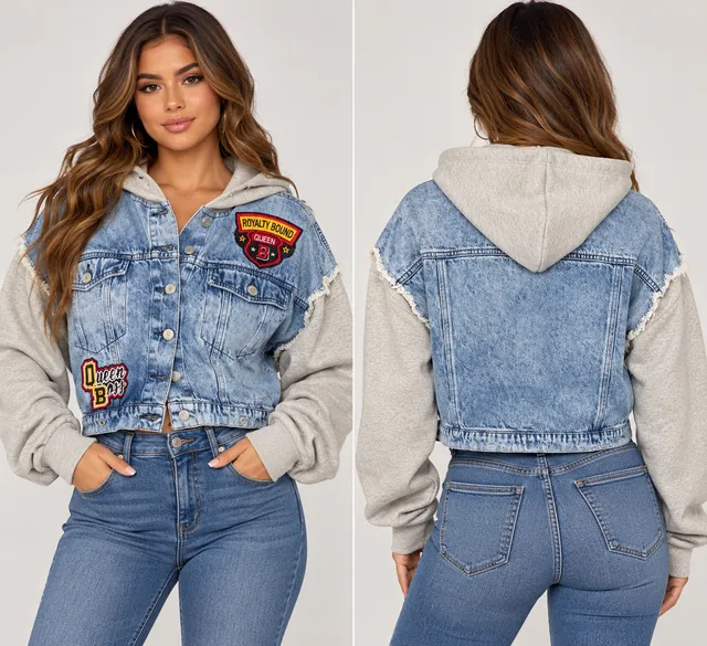 Thrill Jeans Hooded Denim Jacket Size L