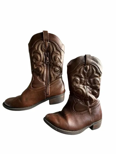Cat & Jack Cowboy Boots Size 1 Brown Western Zip