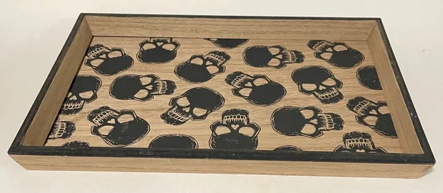 Skull Serving Platter 14 x 9.45 In Wood Tray Gothic Halloween