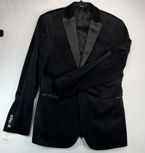 Express Mens Black Velvet Tuxedo Blazer Satin Peak Lapel Formal Jacket