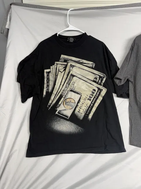 TND Money Stack Rhinestone Graphic T-Shirt Size 2XL Black