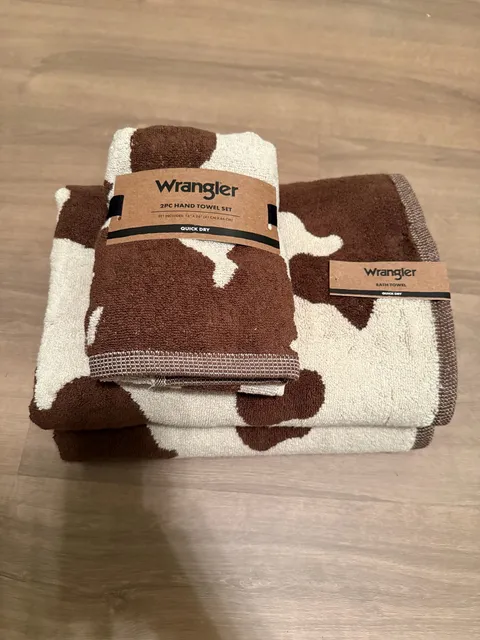 Wrangler Cow Print Quick Dry Towel Set Brown Cream New