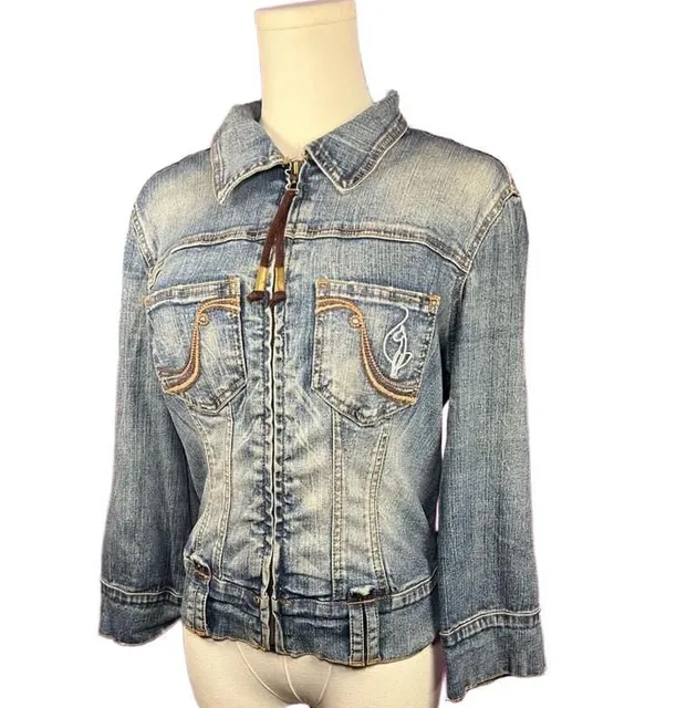 Baby Phat Denim Jacket Size M Blue Zip Up Crop