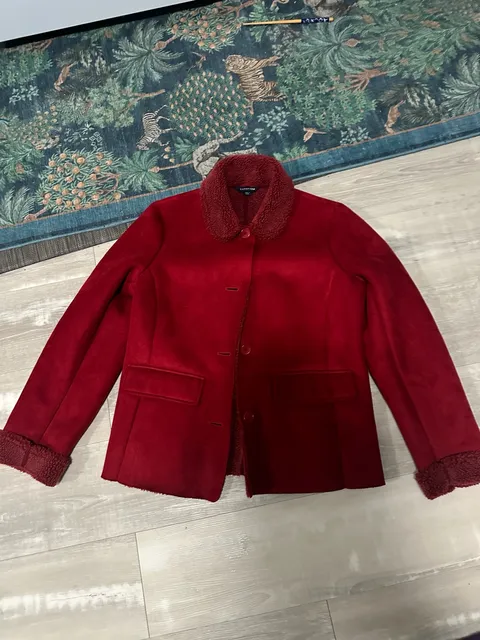 Lands' End Red Faux Suede Shearling Fleece Jacket