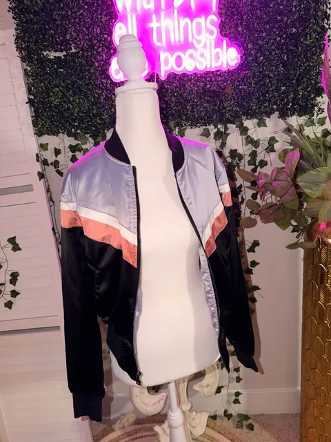 Express Silky Chevron Bomber Jacket Multi Colorblock