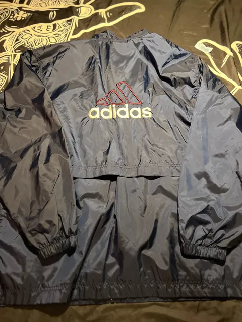 Vintage 90s Adidas Navy Blue Full Zip Windbreaker Jacket with Large Back Logo