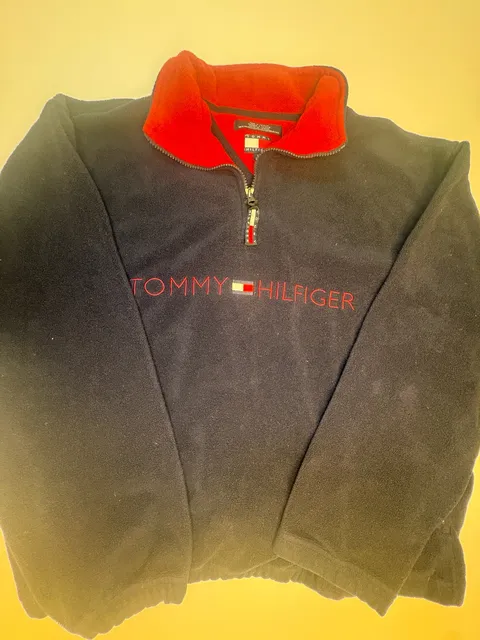 Tommy Hilfiger Vintage 90s Y2K Navy Red Quarter Zip Fleece Pullover XL