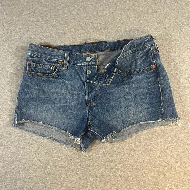 Levi's 501 Distressed Button Fly Denim Blue Jean Shorts Women’s 30(34)x2