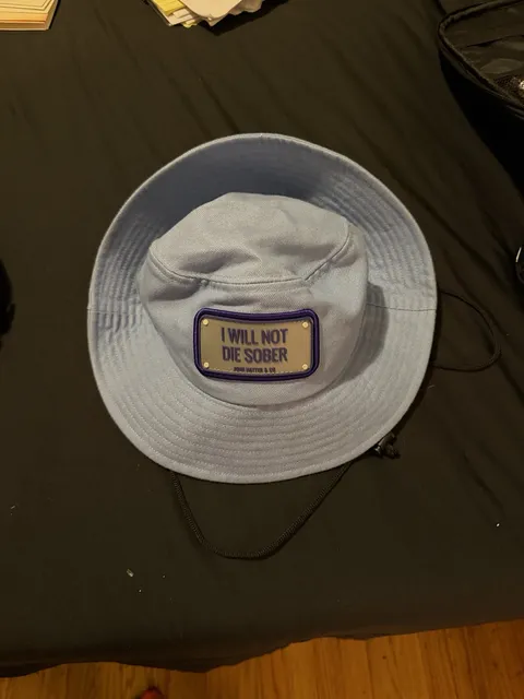John Hatter & Co I Will Not Die Sober Light Blue Bucket Hat