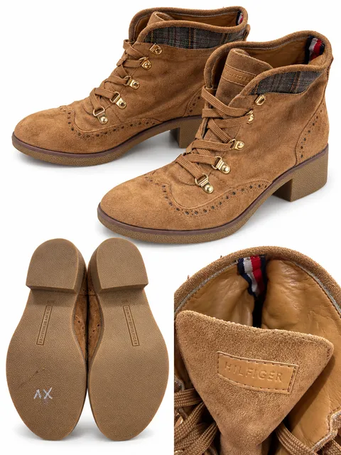Tommy Hilfiger Brown Suede Plaid Ankle Boots Size 10M