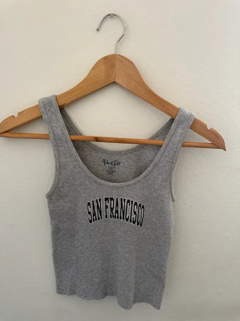 John Galt San Francisco Embroidered Ribbed Tank Top Gray