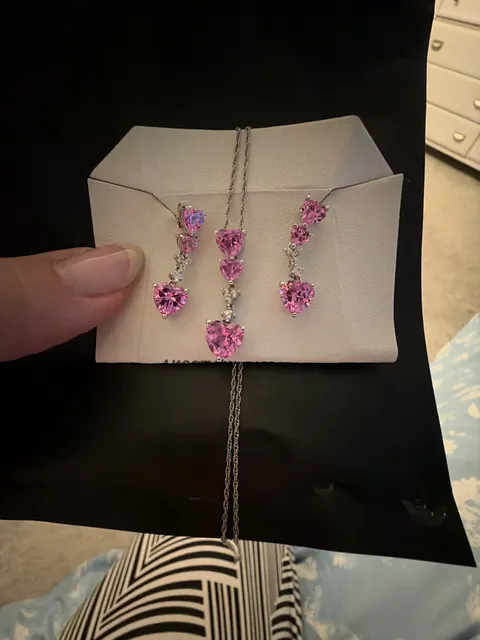 Heart-Shaped Lab-Created Pink and White Sapphire Pendant and Earrings Set in Sterling Silver