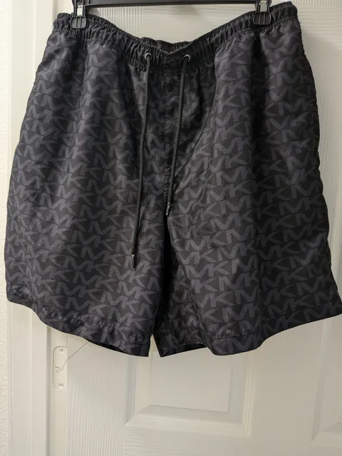 Michael Kors Swim Trunks Black MK Monogram Logo Print Drawstring