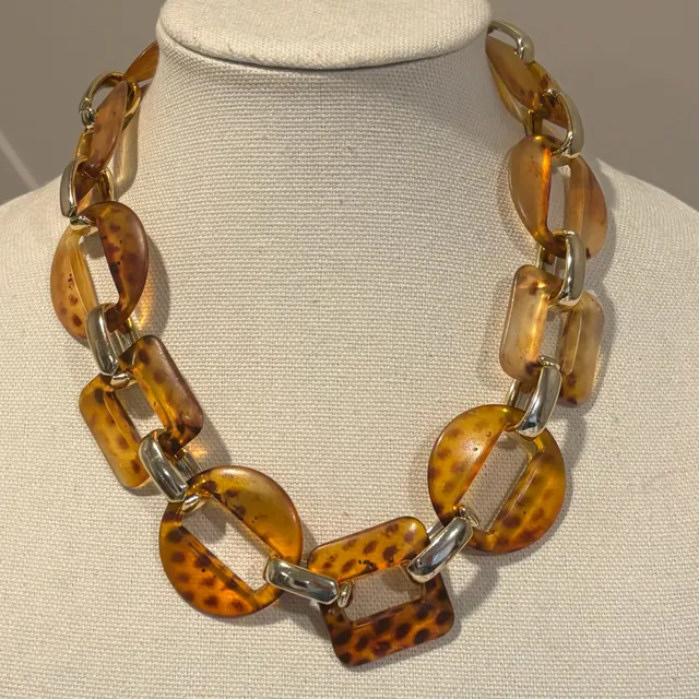 JM Collection Tortoise Shell Brown Gold Statement Necklace