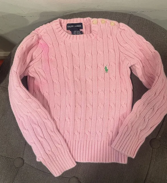 Y2K Ralph Lauren Cable Knit Cotton Sweater Size 4/4T Pink