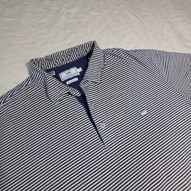 Southern Tide Polo Shirt XL Blue White Striped Classic Fit