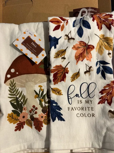 Fall Kitchen Towel Set Mushroom Leaf 15x25