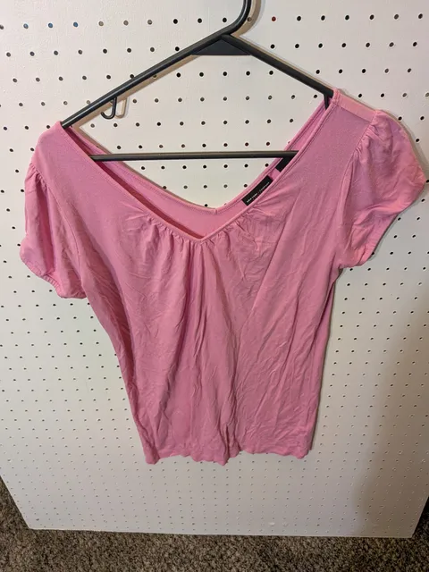 New York & Company V-Neck Top Size S Pink Modal Spandex