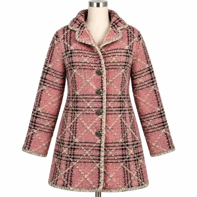 Sigrid Olsen Sport Women’s L Pink Plaid Boucle Wool Blend Coat Jacket