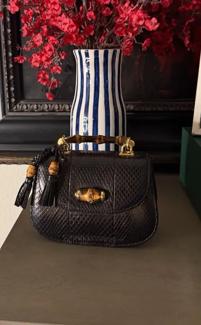 Gucci Bamboo Night Python Mini Bag Black