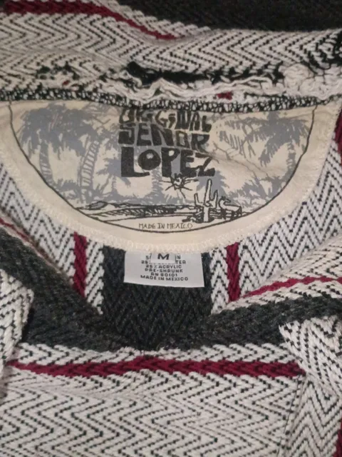 Original Senor Lopez Baja Hoodie Size M Gray Red Woven Pullover