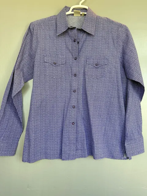 Rockies Western Shirt XL Purple Geometric Long Sleeve Pearl Snap Cotton