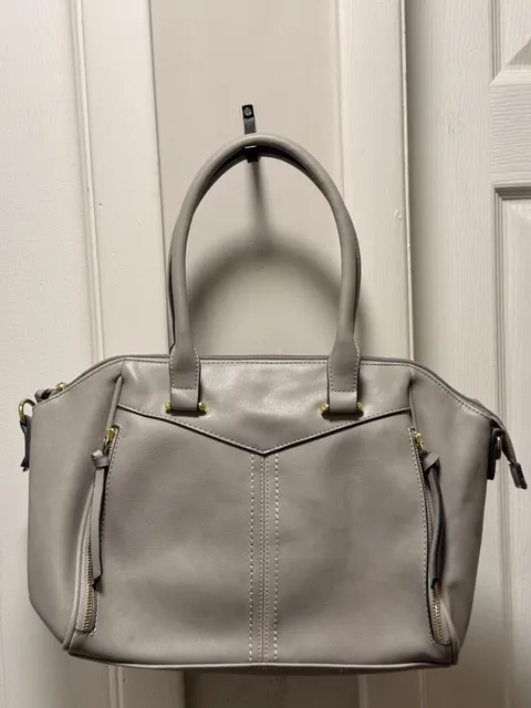 Gray Faux Leather Handbag