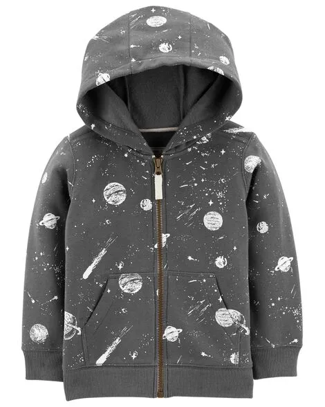 Carter's Kid Space Zip-Up Hoodie Size 10 Gray Outer Space Print #57