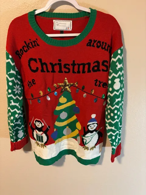 Rockin Around Christmas Tree Ugly Christmas Sweater L Red Green