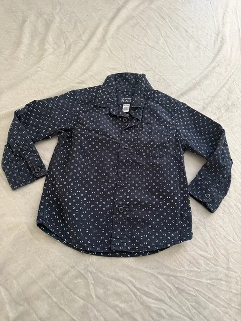 The Children's Place Button-Down Shirt Size 18-24M Navy Blue Print