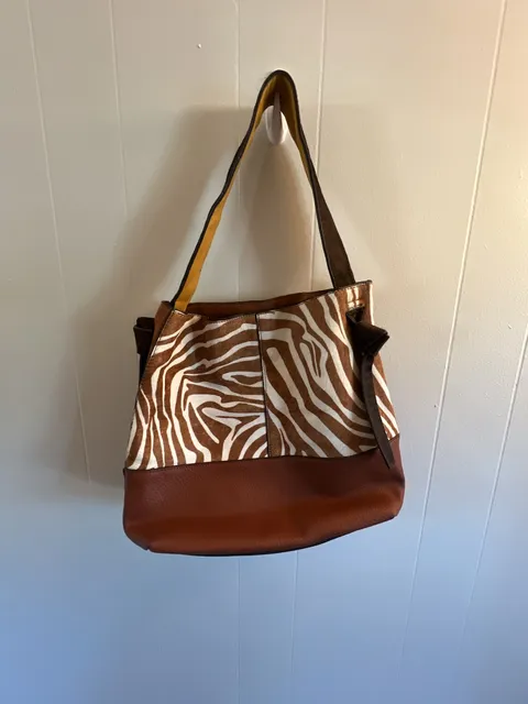 Parfois Zebra Print Animal Hair Leather Shoulder Bag Brown