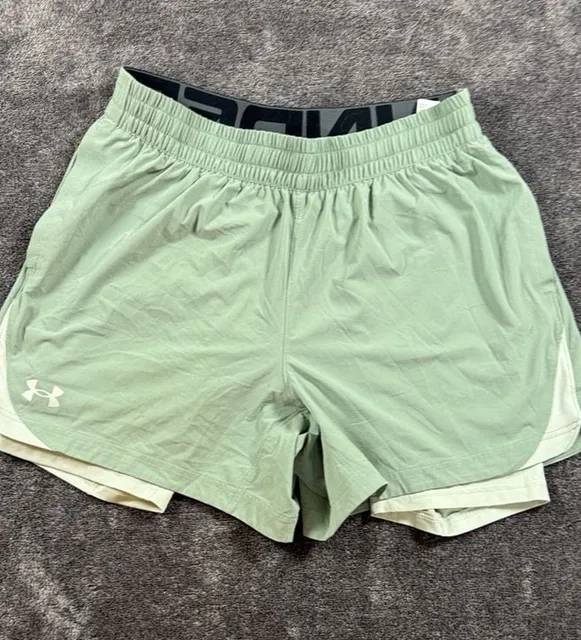 Under Armour 2-in-1 Athletic Shorts Womens Size Large Green Fitted