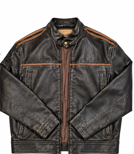 Arizona Jean Company Faux Leather Jacket XL Black Brown Distressed