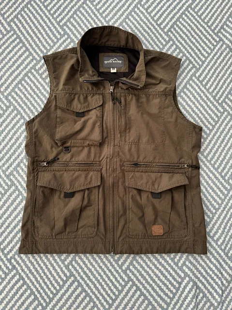 Eddie Bauer Men’s Utility Vest Size L Brown Ripstop Cargo Hiking Fishing