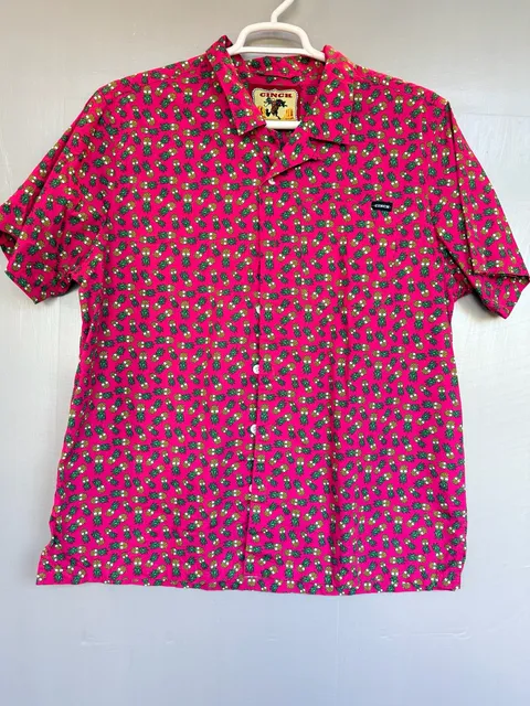 Cinch Pink Pineapple Print Short Sleeve Button Down Shirt Size L