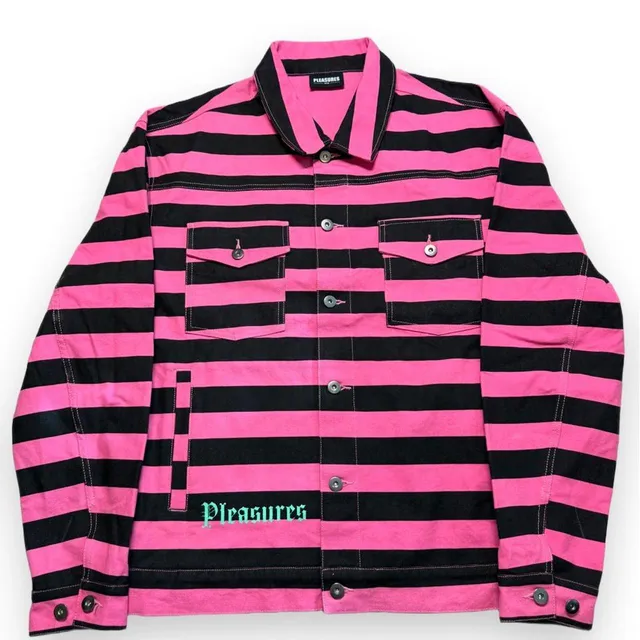 Pleasures Striped Jacket Large Pink Black Button Up
