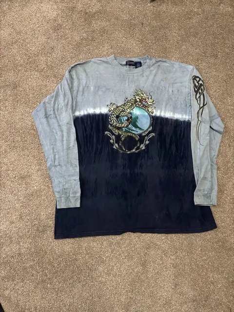 1990s HB Sport Harbor Bay Long Sleeve Graphic T-Shirt Size 2XLT Dragon Tie Dye