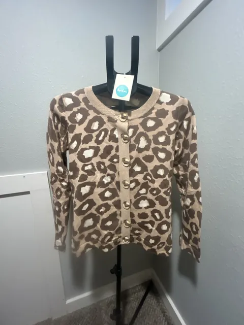 Boden Leopard Print Cardigan Size UK 8 Brown Beige Crew Neck