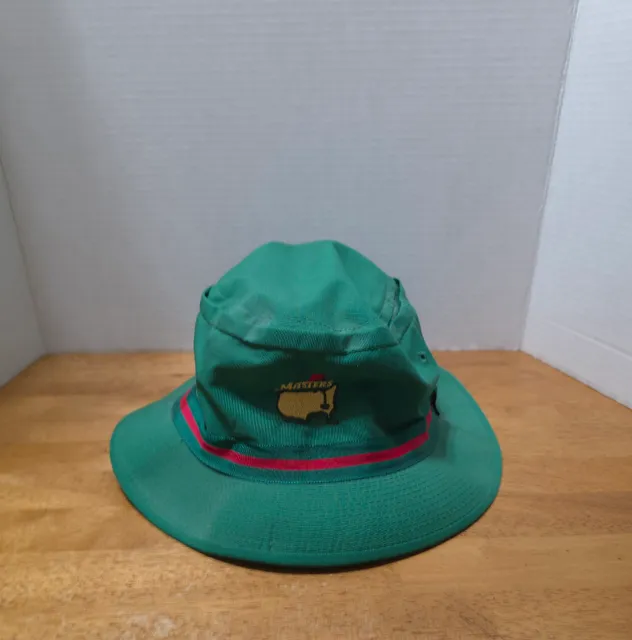Masters Golf Tournament Bucket Hat Green Red Trim Embroidered Logo