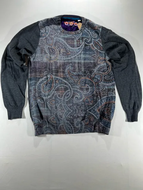 Robert Graham Sweater Size M Gray Paisley Long Sleeve Crewneck