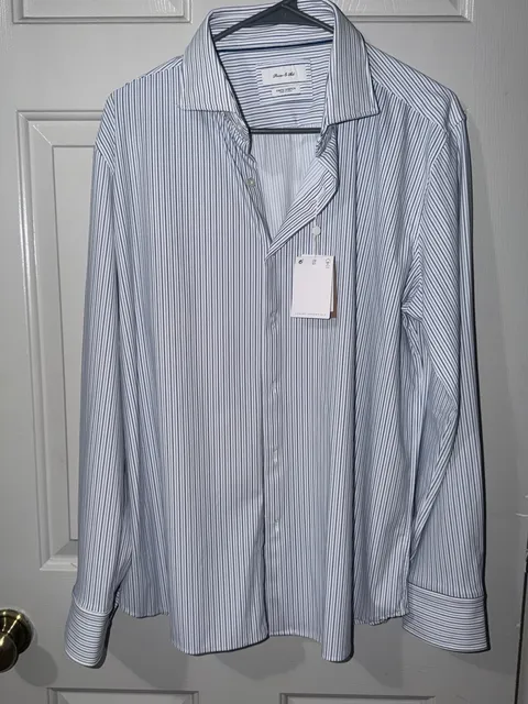 Porter & Ash Dress Shirt Size L Blue White Striped Kinetic Stretch